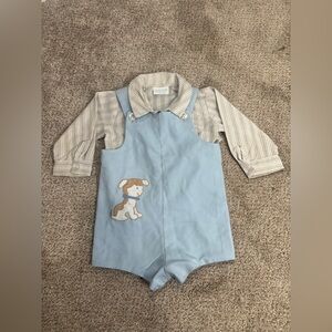 Betti Terrell Button Up Jumper Shorts Romper Unisex Boy Dog Overalls 12-18 month